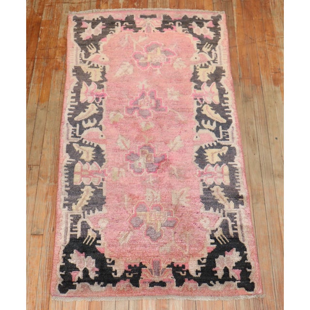 Textile Early 20th Century Zabihi Collection Pink Floral Tibetan Rug - 3' x 4'9" For Sale - Image 7 of 8