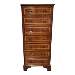 Chippendale Style Mahogany Lingerie Tall Chest With Satinwood Inlay For Sale