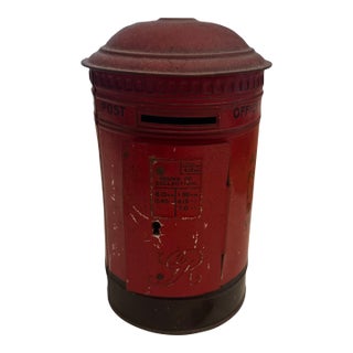 Vintage Burnett Ltd. Red Tinplate Post Box Money Bank For Sale