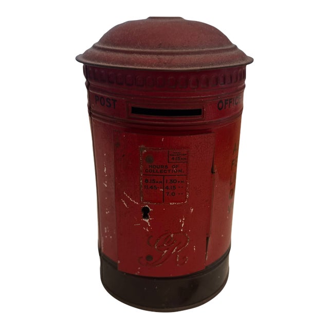 Vintage Burnett Ltd. Red Tinplate Post Box Money Bank For Sale