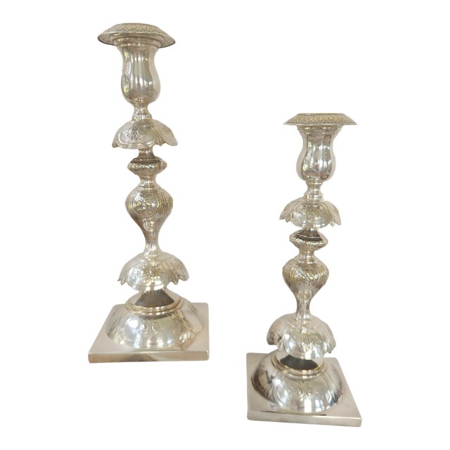 Antique Fraget Silver-Plated Candlesticks with Floral Repoussé, Circa 1880–1915- a Pair For Sale