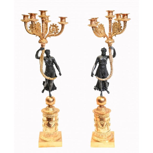 French Regency Classical Gilt Bronze Candleholders Maiden, Set of 2 For Sale - Image 17 of 17