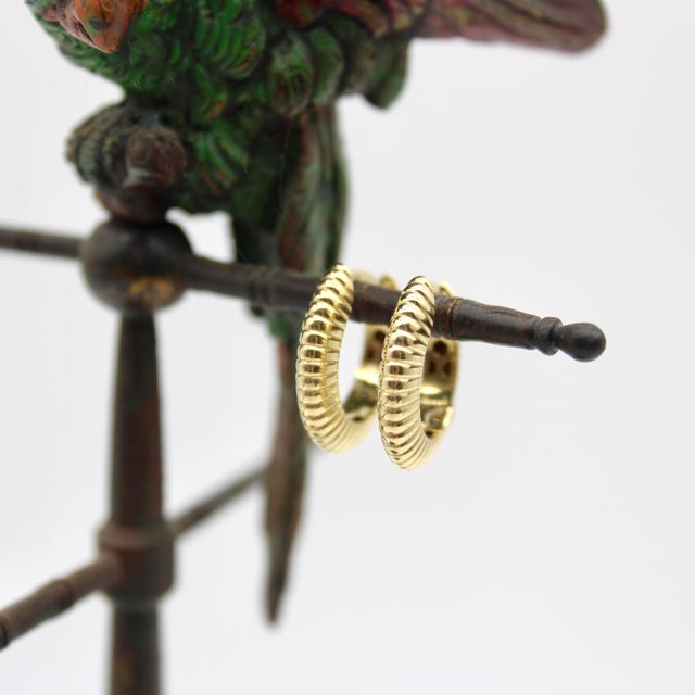 Gold Vintage 14k Gold Ribbed Hoop Earrings, Pair For Sale - Image 8 of 9