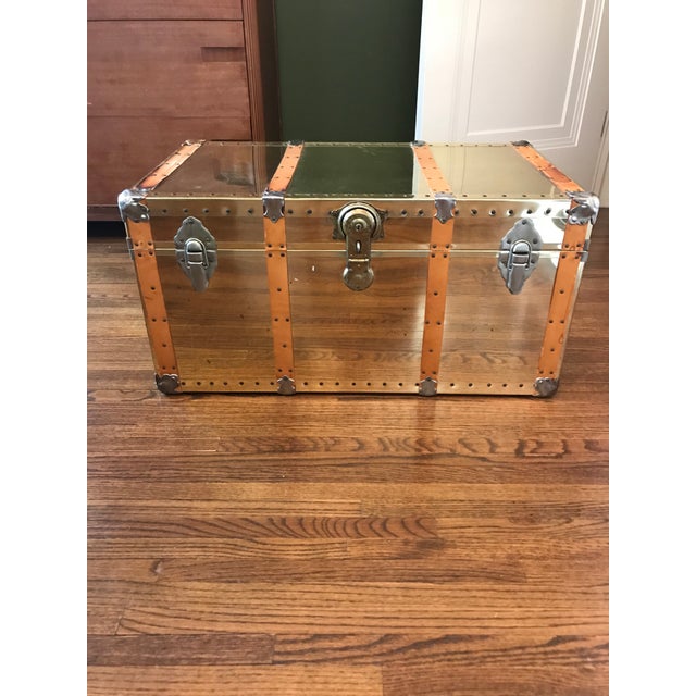 Vintage Brass Trunk With Leather Strapping Chairish