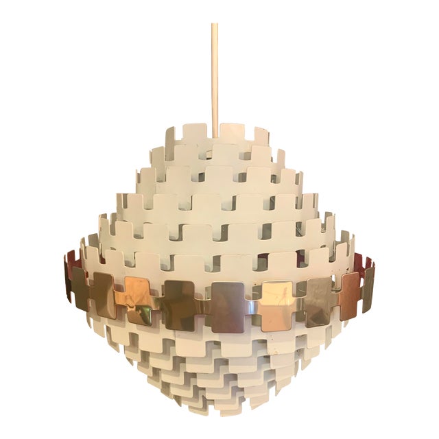 1970s Cromo Sculptural Concentric Metal Ring Pendant Lamp by Ineslam, Spain For Sale