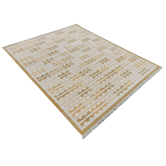 Handmade Cotton Natural Vegetable Dyed Reversible Yellow Marianne Rug - 10'x14' For Sale - Image 12 of 12