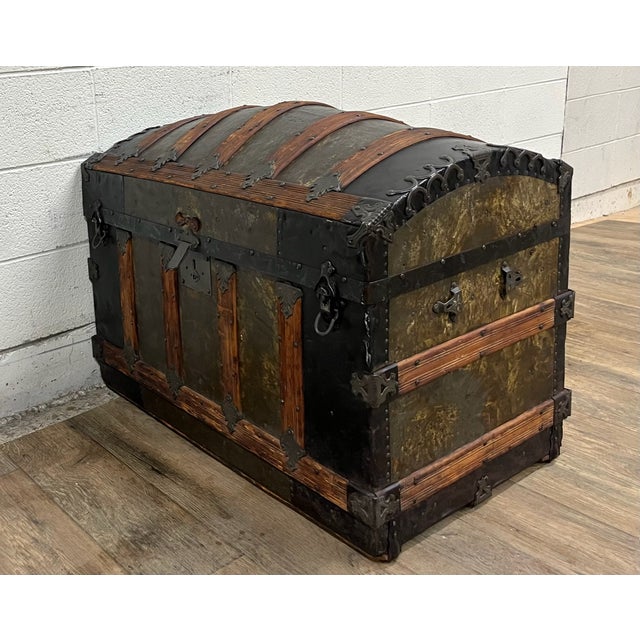 Antique Camel Back Steamer Trunk Chest For Sale - Image 11 of 11