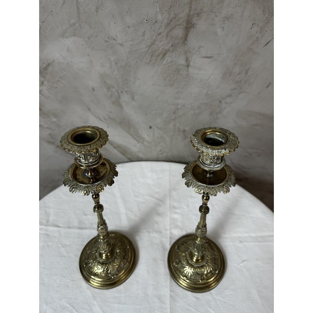 Gilt Brass Candlesticks, 1920s, Set of 2 For Sale - Image 11 of 11