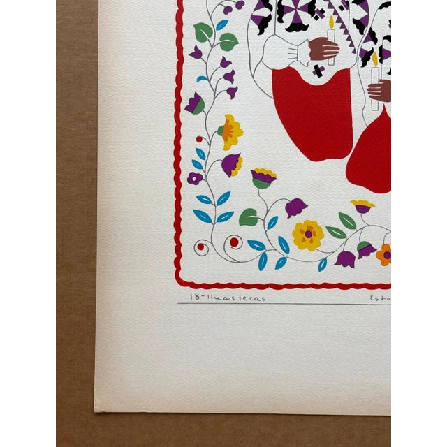 Expressionism Carlos Mérida Silkscreen Print "Huastecas, San Luis Potosi" in 16 x 20 Mat, 1945 For Sale - Image 3 of 4