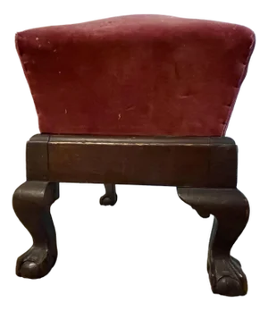 Antique American Empire Classical Mahogany Footstool W/ Pink Velvet