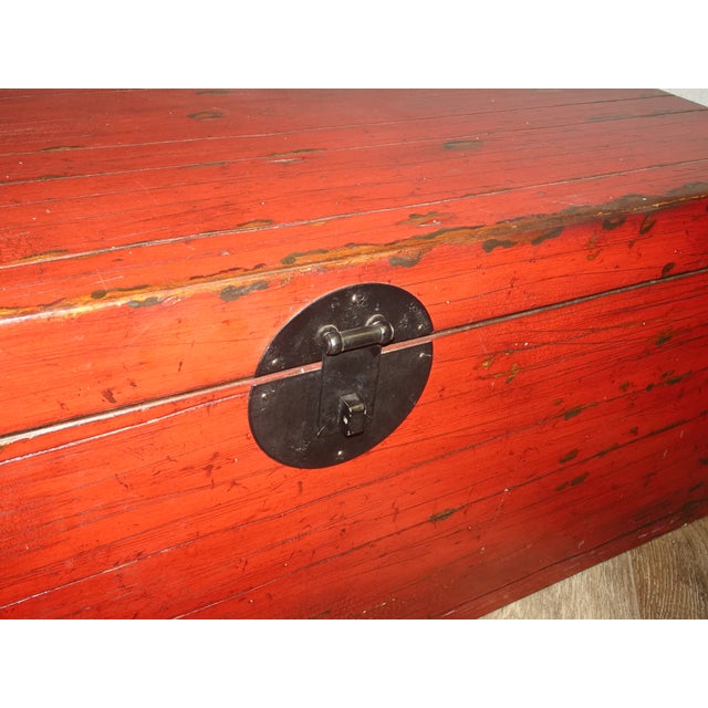 Wood Lh26 Oriental Chinese Style Red Decorative Storage Box 14"Hx34" For Sale - Image 7 of 12