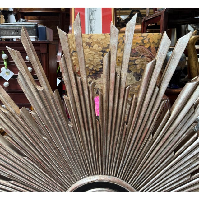 Modern Dennis & Leen Formations Furniture Silver Giltwood Starburst Convex Mirror For Sale - Image 3 of 3