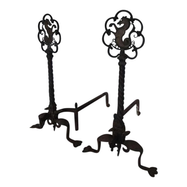 Oscar Bach Sea Horse Andirons - a Pair For Sale