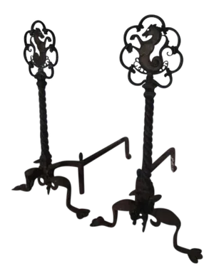 Oscar Bach Sea Horse Andirons - a Pair