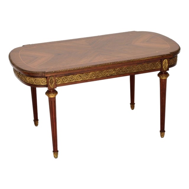 Vintage French Inlaid Walnut Coffee Table, 1930s For Sale