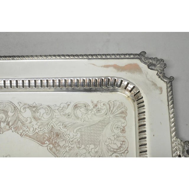 Vintage English Victorian Large Silver Plated Twin Handle Serving Platter Tray For Sale - Image 10 of 18