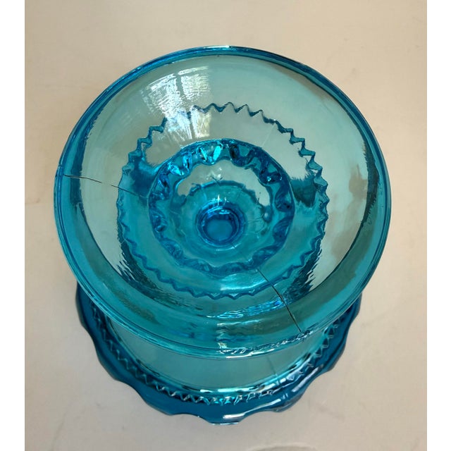 Glass 1960s Indiana Glass King's Crown Aqua Blue Thumbprint Pedestal Compote For Sale - Image 7 of 7
