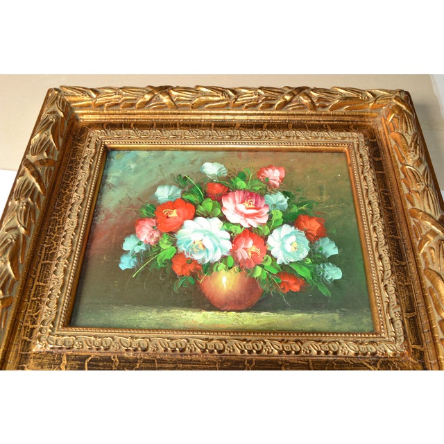 Goldenrod Early 20th Century Gilded Trumeau Beveled Mirror With Floral Oil Painting For Sale - Image 8 of 15