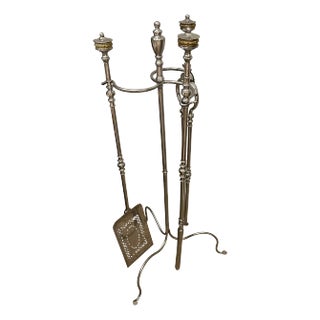 18th Century Polished Steel Fireplace Tools on Stand For Sale