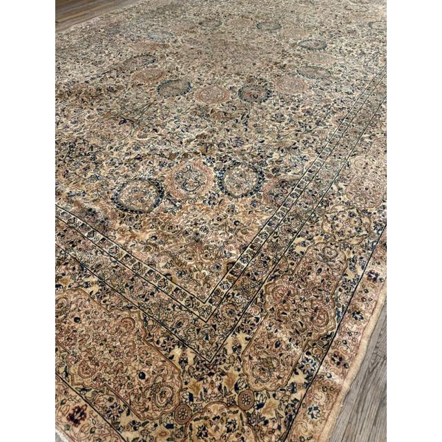 Persian 1900s Antique Beige Ground Shah Abbas Floral Kerman Knotted Wool Carpet Rug For Sale - Image 3 of 6