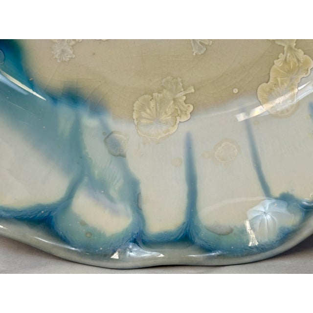 Edgecomb Potters Crystalline Starburst Glaze Creamy Blue Green Beachy Bowl Dish Handmade Pottery For Sale - Image 4 of 9