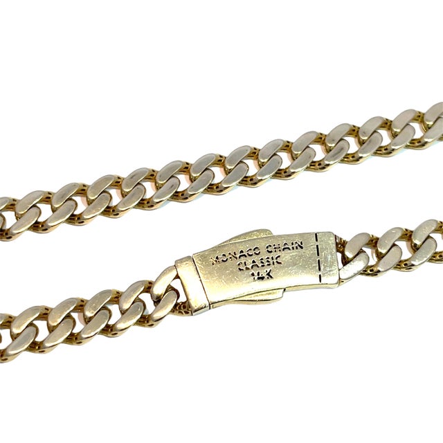 Modern 14k Yellow Gold Cuban Monaco Chain Necklace With Diamond Clasp For Sale - Image 3 of 4