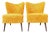 Pair of Danish Modern Cocktail Chairs | Curved Winged Backs in Golden Mustard Tweed | Tapered Wood Legs | C. 1950s For Sale