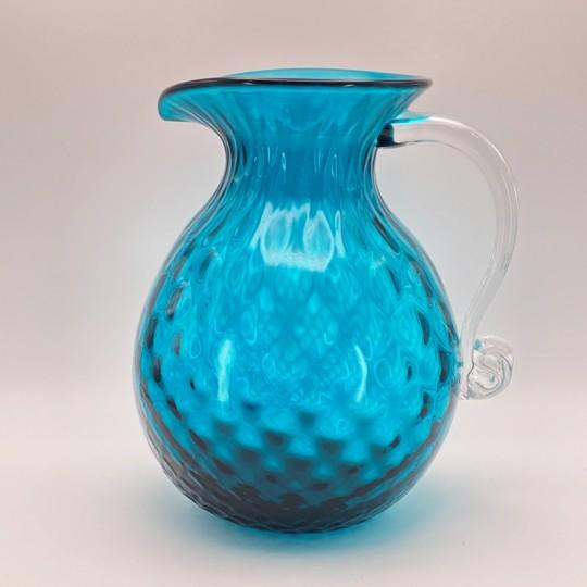 Mid-Century Modern Mid-Century Modern Blenko Seabreeze Diamond Optic Pitcher With Clear Handle (Large, 2014/2015 Catalogue #1010d) Rough Pontil For Sale - Image 3 of 18