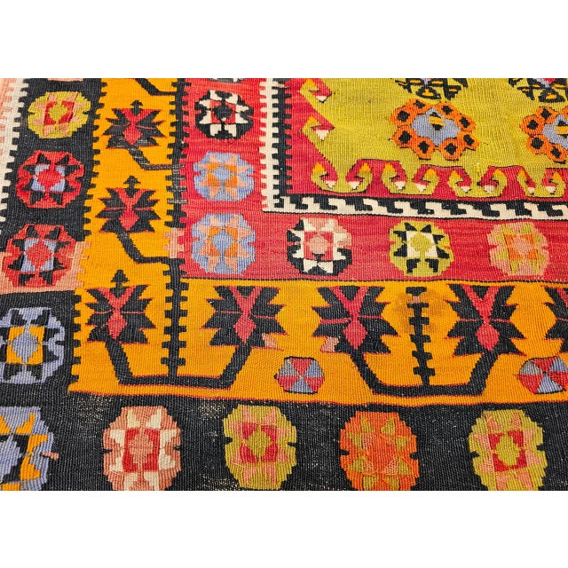 Vintage Turkish Kilim Rug, Flat-Woven Prayer Pattern, Yellow & Green, 4x6 For Sale - Image 15 of 16