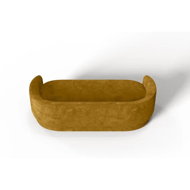 Contemporary Modern Gentle Sofa in Mustard Velvet and Bronze Metal by Javier Gomez For Sale - Image 3 of 5