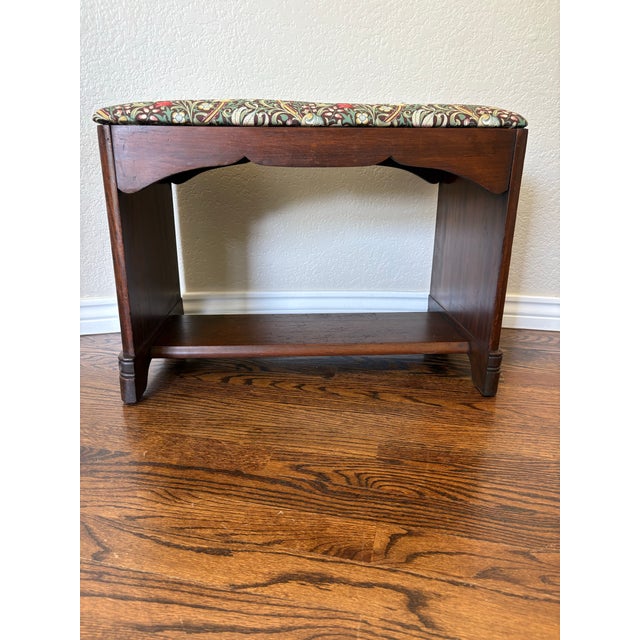 Wood Art Deco Wood Vanity Bench With William Morris Golden Lily Upholstery For Sale - Image 7 of 12