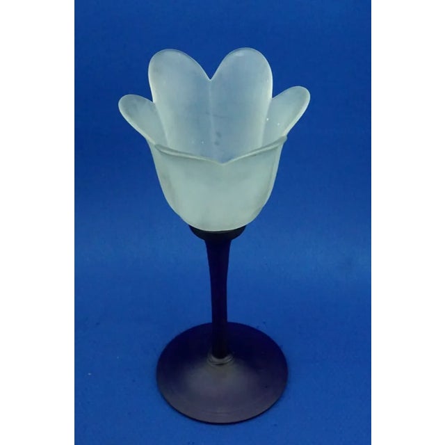 Blue Tulip-Shaped Blue and White Murano Opaline Glass Vase by Alfedo Barbini, Italy, 1950s For Sale - Image 8 of 18