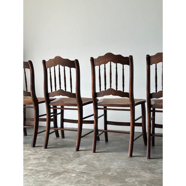 Antique Set of 4 Turned-Spindle Cane Seat Dining Chairs For Sale - Image 10 of 18