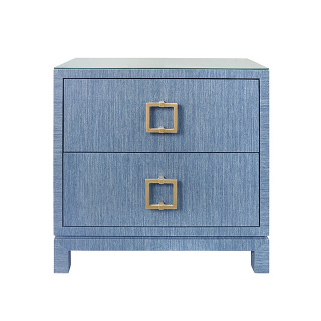Cornflower Blue Matthew Izzo Home - Cole Blue Textured Linen Two Drawer Side Table With Satin Brass Hardware For Sale - Image 8 of 8