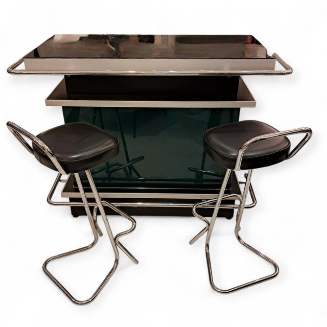 Glass Chrome Bar Counter with Black and Green Glass, 1980s, Set of 3 For Sale - Image 7 of 7