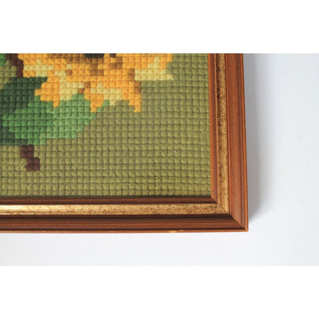 Vintage Framed Sunflower Needlepoint Art Wall Hanging For Sale In Milwaukee - Image 6 of 8