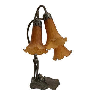 Tiffany Styled Pond Lily Three Light 16"Tall Table Lamp For Sale