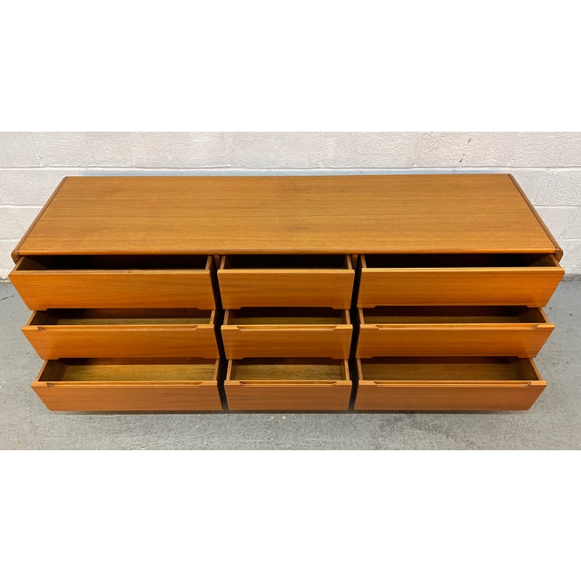 Mid 20th Century Danish Modern Teak Nine-Drawer Lowboy Dresser by Sun Cabinet Co LTD For Sale - Image 13 of 17