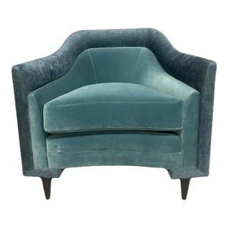 Caracole Modern Double Edge Accent Chair in Rich Teal Velvet For Sale