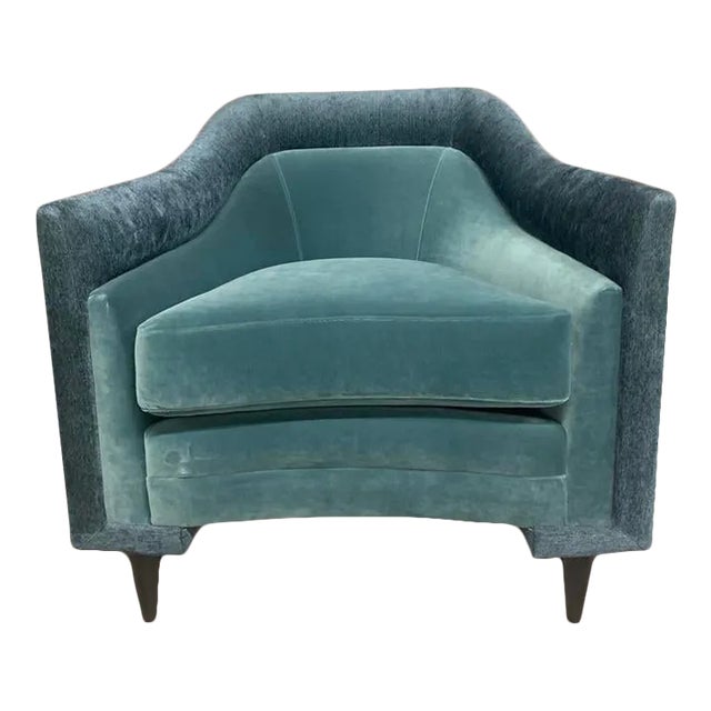 Caracole Modern Double Edge Accent Chair in Rich Teal Velvet For Sale