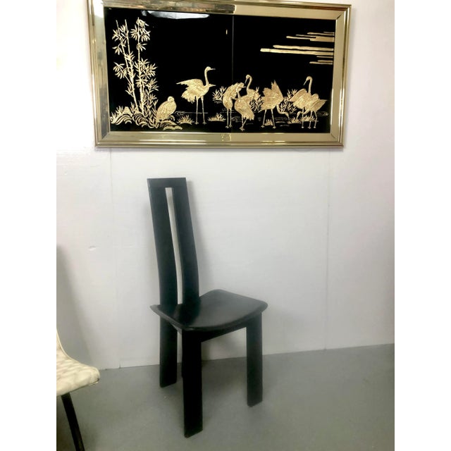 Large Black Glass Chinoiserie Wall Art With Gold Herons For Sale - Image 4 of 7