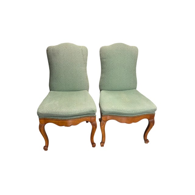 Baker Furniture Pair of French Style Green Chairs Quick Hits: Pair of French-style chairs by Baker Furniture Features...