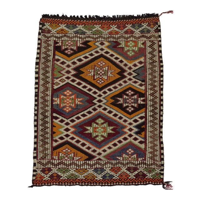Vintage Embroidered Turkish Kilim Rug - 2'11" x 3'10" For Sale
