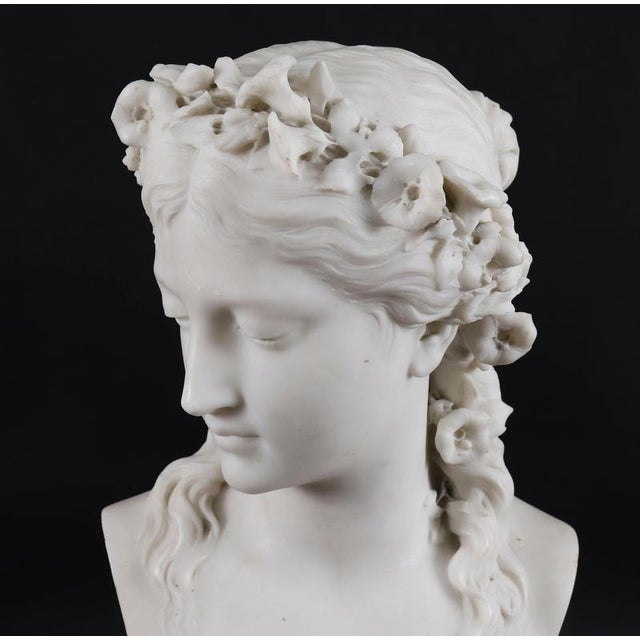 Eugene-Antoine Aizelin, Antique Bust of a Grecian Lady, 19th Century, Carrara Marble For Sale - Image 13 of 18