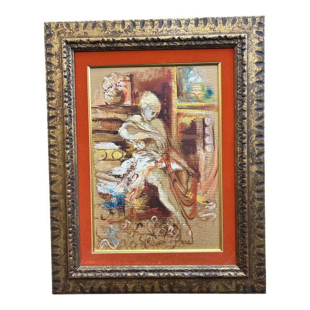 Abstract Midcentury Seated Nude Oil Painting For Sale