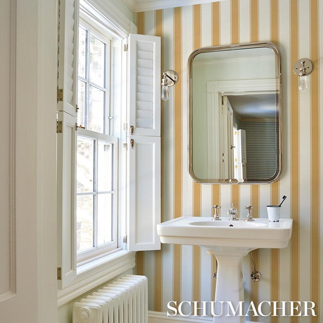 2020s Schumacher Rafe Stripe Wallcovering In Marigold For Sale - Image 5 of 6