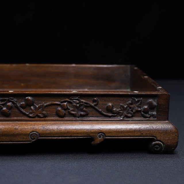Huali Wood Tray With Mother-of-Pearl Inlay “Magpies on Plum Blossom” – Handcrafted Chinese Serving & Decorative Tray For Sale - Image 9 of 10
