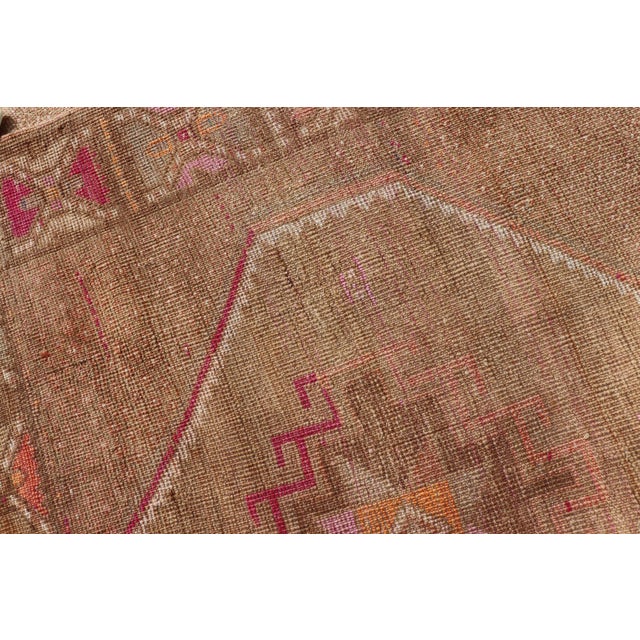 Vintage Turkish Kars Runner in Brown Color, Tan, Taupe and Soft Orange For Sale - Image 13 of 13