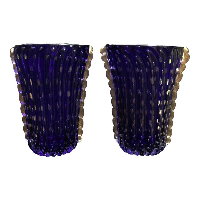 1950s Ercole Barovier Murano Glass Vases With Gold Flakes - Set of 2 For Sale