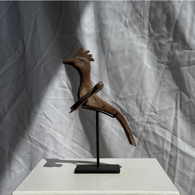 Traditional Indonesian Decorative Wooden Bird on a Base with Crest For Sale - Image 15 of 17